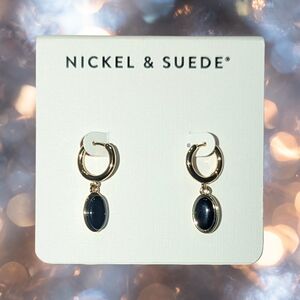 NEW Nickel And Suede Gold Huggies With Black Stone Charms